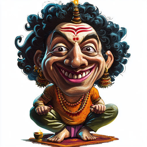 Humorous caricature of a Diwali clipart with human characteristics
