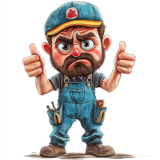 Humorous caricature of a handyman with human characteristics