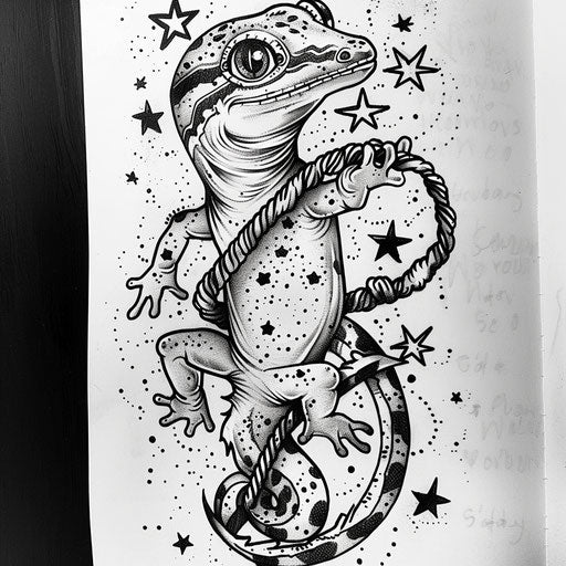 Vintage flat tattoo sketch of a gecko