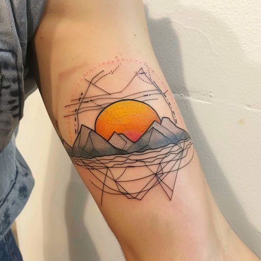 Sunset tattoo with geometric shapes