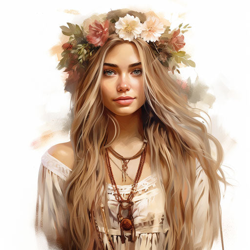 Boho clipart in the style of Oil painting, on a white background