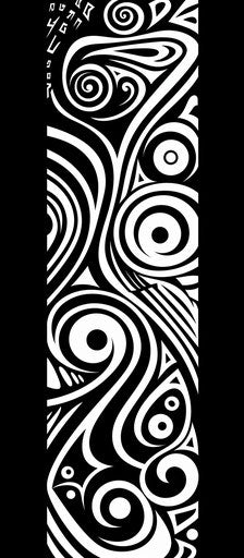 Black and white tribal design with swirls, powerful gestural style