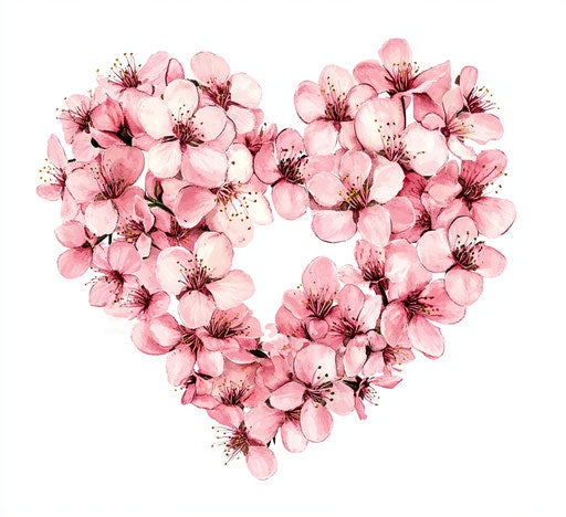 Pink heart of cherry blossoms on white background