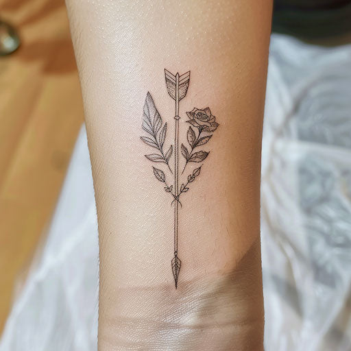 Elegant arrow tattoo with fine lines and delicate shading