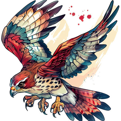 Playful and colorful hawk tattoo design