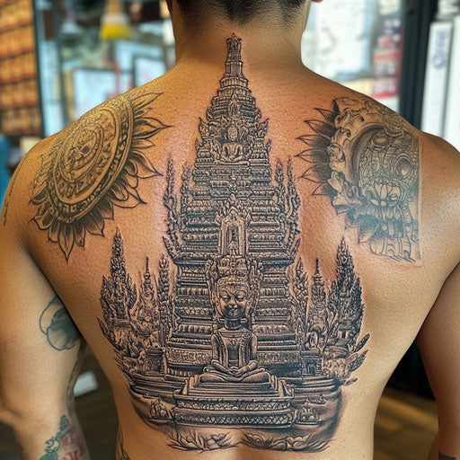 Sak yant tattoo with an elaborate Phra Pikanet design
