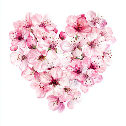 Pink cherry blossom heart on white background
