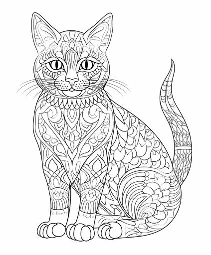 Cat in patterned coloring book pages, inspired design