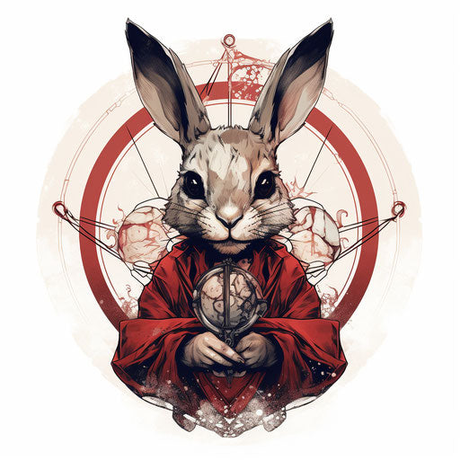 A rabbit holding an object