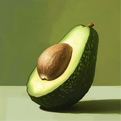 Avocado illustration with muted olive background