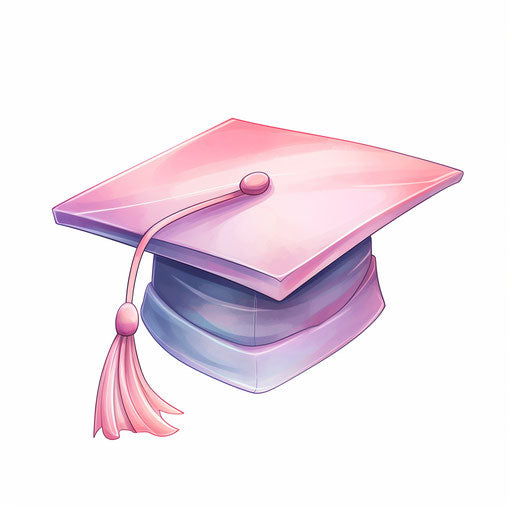 Graduation hat drawing in pastel colors on white background