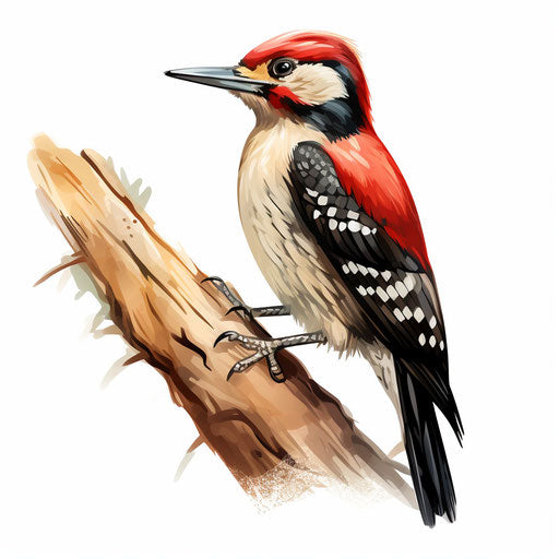 Woodpecker illustration in the style of Chiaroscuro Art, on white background