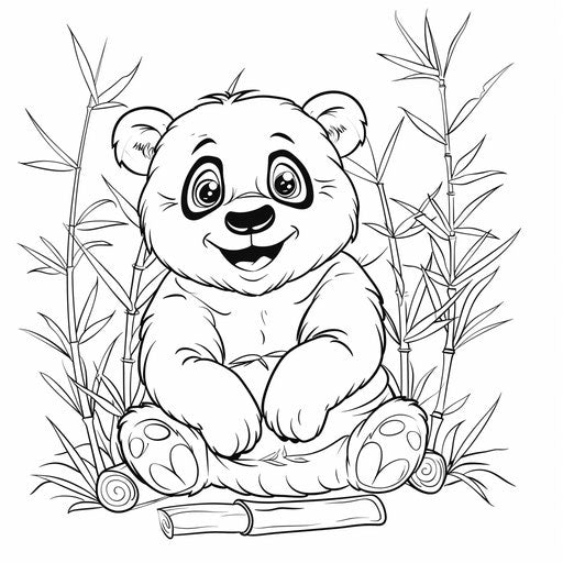 Adorable panda with bamboo on plain backdrop