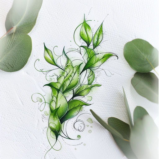Abstract tattoo design inspired by eucalyptus leaves