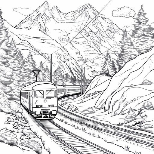 Scenic train route with majestic mountains in the background