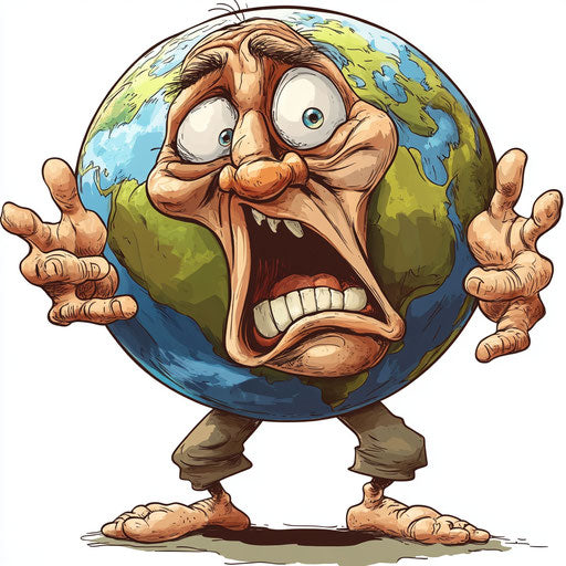 Humorous caricature of an earth caricature with human characteristics