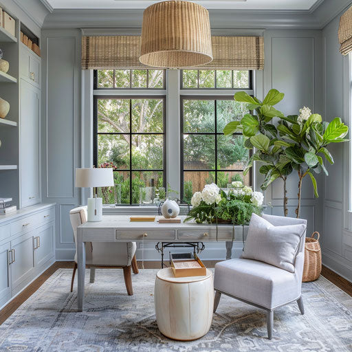 Serene and calming home office with indoor plants