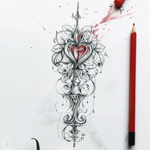 Whimsical spade tattoo sketch