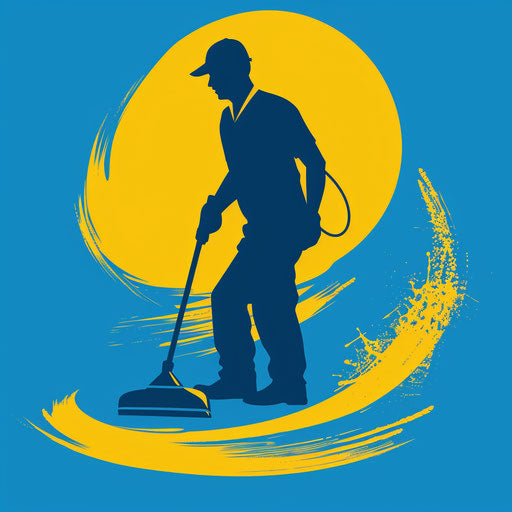 Cleaning company logo in blue and yellow with a vibrant background