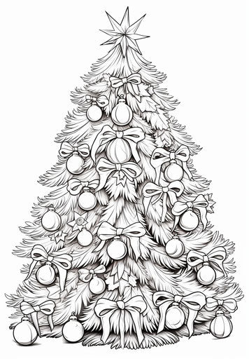 Christmas tree coloring page, in the sparse style, christcore 23:33