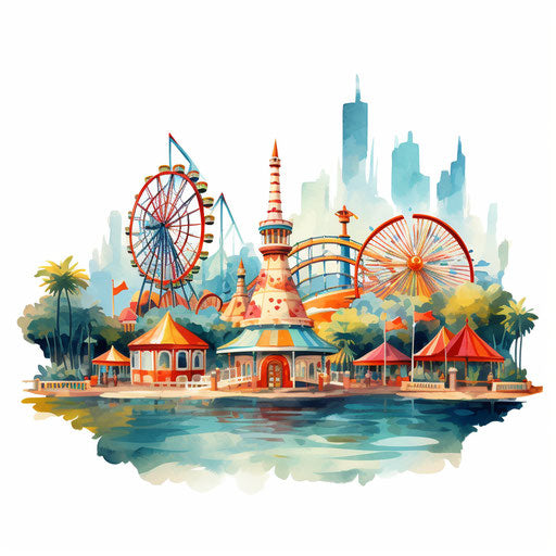 Amusement park in Oil painting style on white background