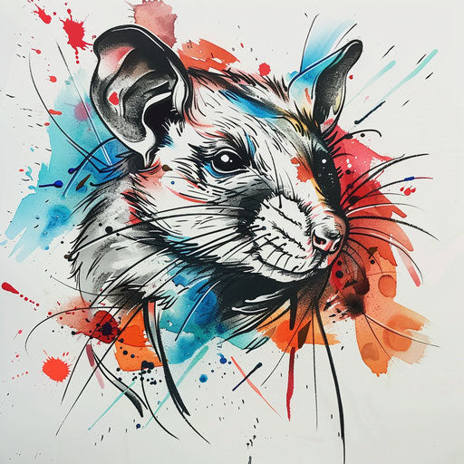 Bold tattoo sketch of a rat with graffiti elements