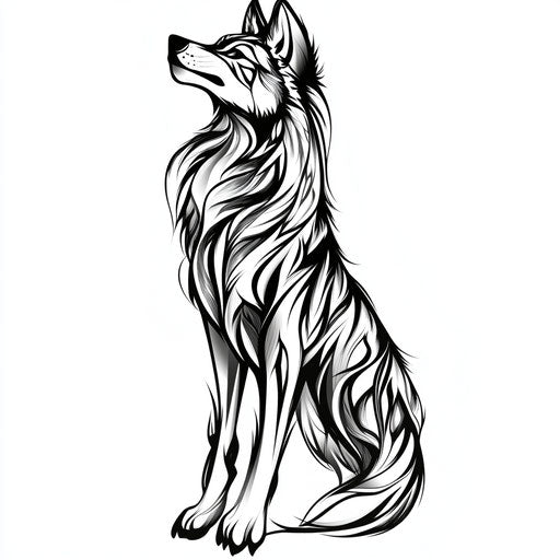 Simple flat tattoo sketch with bold wolf silhouette