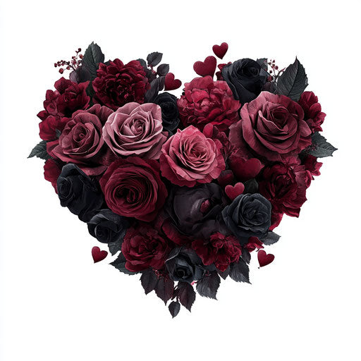 Heart-shaped composition of red roses and hearts