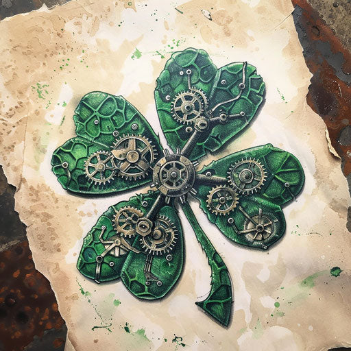 Steampunk shamrock tattoo with mechanical gears