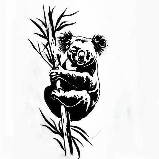 Minimalist black and white tattoo sketch of a koala