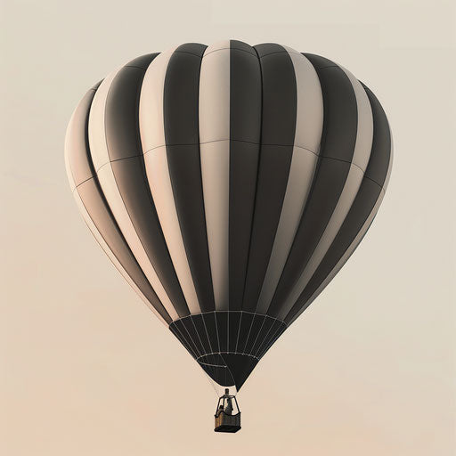 Hot air balloon clipart in realistic style with a flat random background, monochrome palette and detailed wings