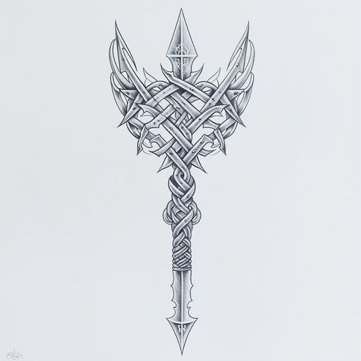 Intricate Celtic arrow design on white canvas