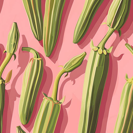 Realistic okra on dusky rose background