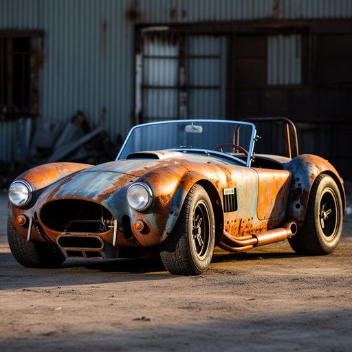 Shelby Cobra sports car with patina