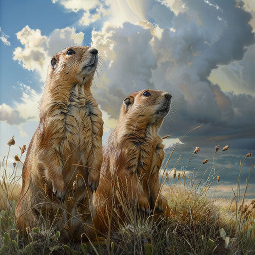 Prairie dogs in a majestic grassland landscape