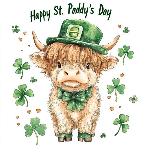 St. Patrick's Day: baby Highland cow in green hat t-shirt design