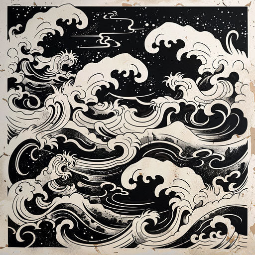 Asian-inspired cloud tattoo, traditional motifs in black white