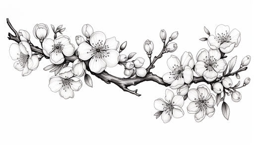Blooming branch sketch, feminine sticker art style