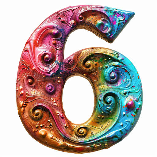 Number 6 clipart with realistic style on white flat background