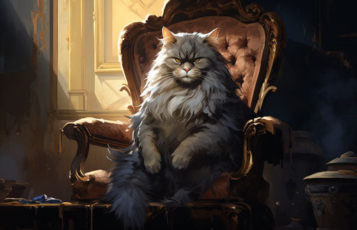 Fluffy grey cat sitting on a chair