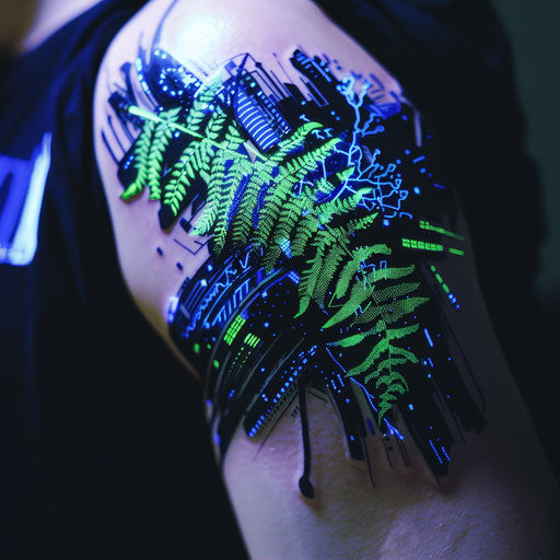 Futuristic digital fern tattoo