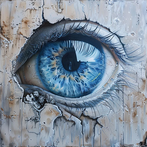 Blue and white eye with blue tint, graffiti-style illustration