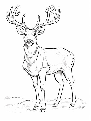 Reindeer coloring for kids, in ricoh gr iii style, anthropomorphic animals 3:4