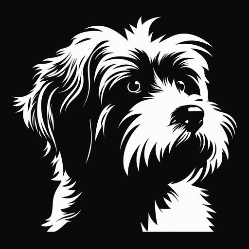 Black and white dog silhouette, George Lucas style