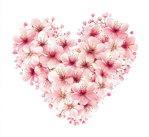 Vector illustration of pink cherry blossoms in heart shape
