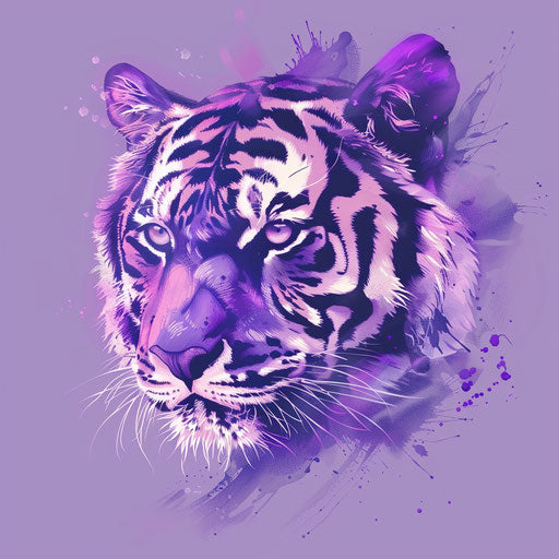 Cartoon tiger on soft lavender flat background