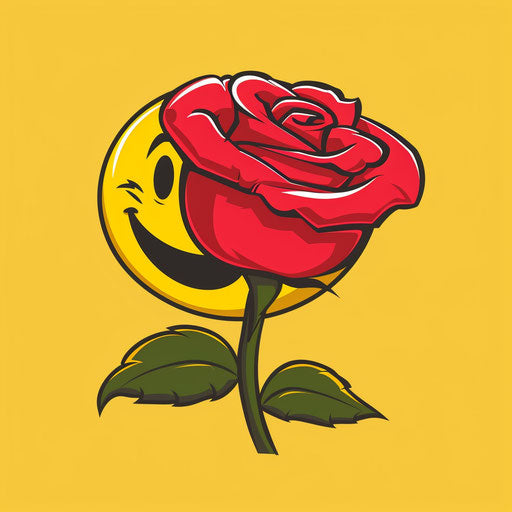 Smiling emoticon with a red rose