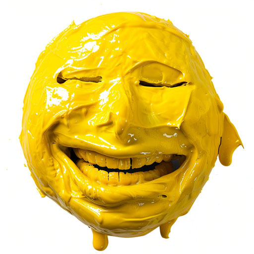 Ironically smiling mouth squeezing in yellow