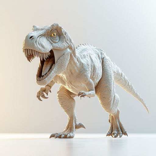 3D T-rex on white background, photo realistic style
