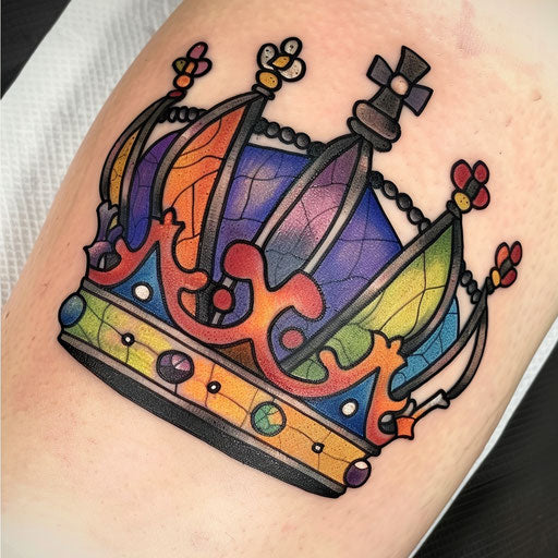 King crown in colorful stained glass style on white background